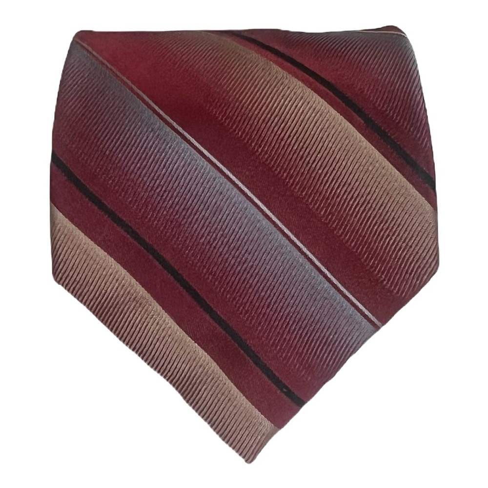 Perry Ellis Portfolio 100% Silk Designer Tie Maroon Striped Retro Office Necktie - Picture 2 of 5